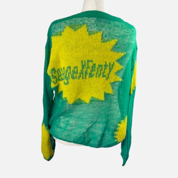 Savage X Fenty Knittin Pretty Loose Knit Sunburst Green Yellow Sweater (Size L) - Picture 7 of 16